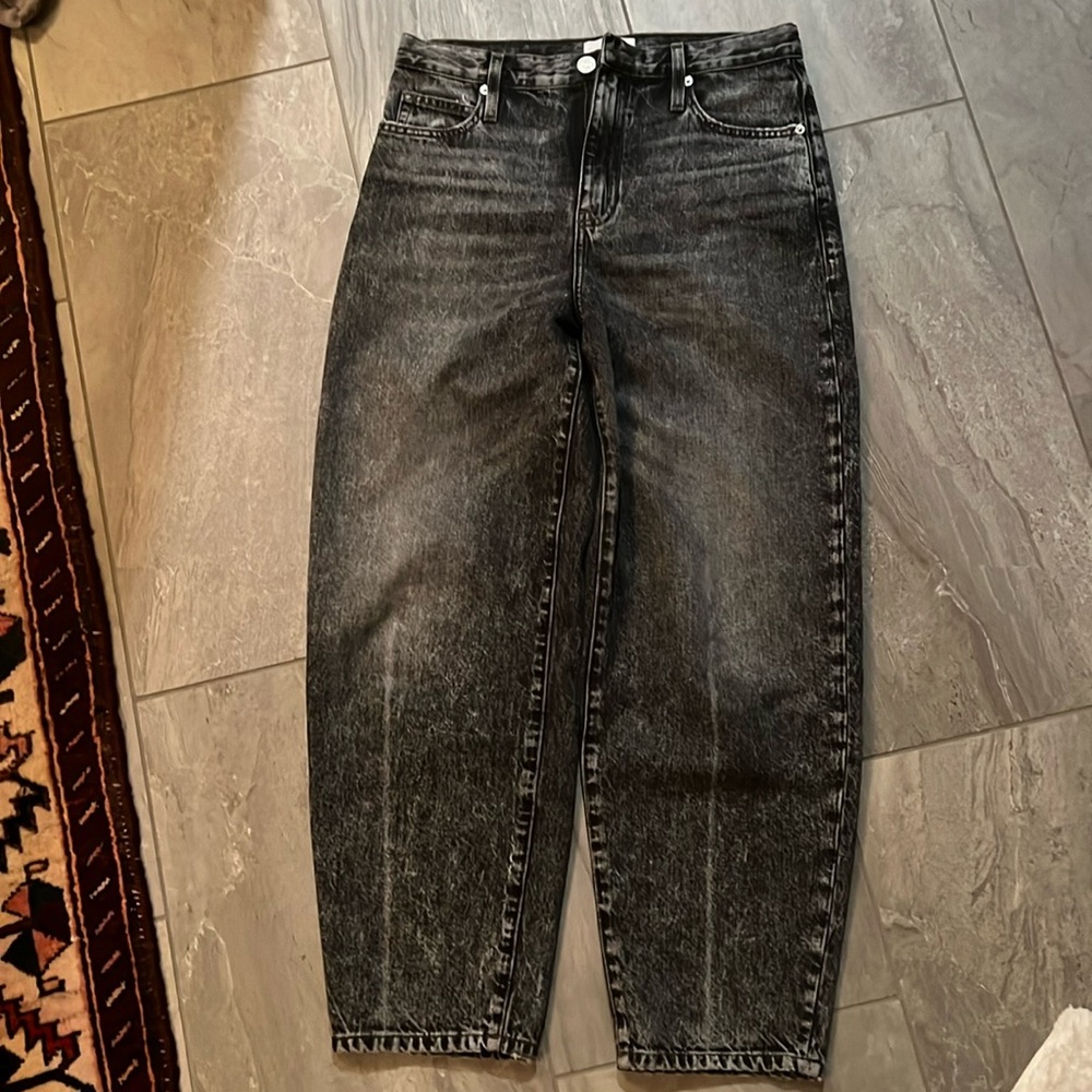 Frame gray acid wash high rise barrel Jean